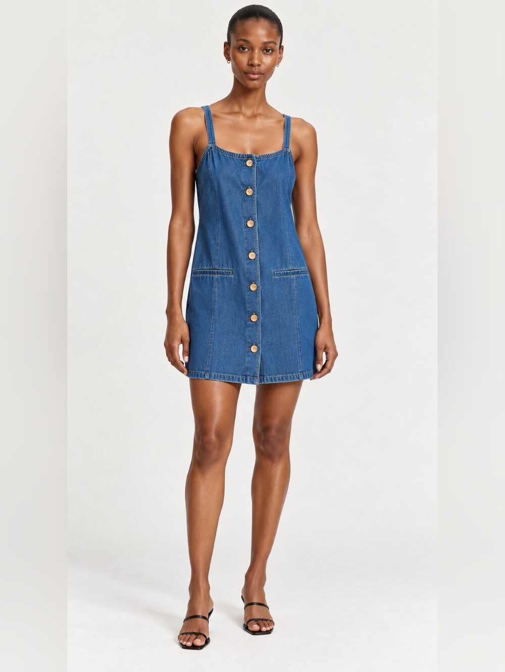 J.Crew Denim Mini Dress XS Button Front Square Neck 100% Cotton Blue